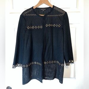 Ming Wang Black Textured Knit Cardigan